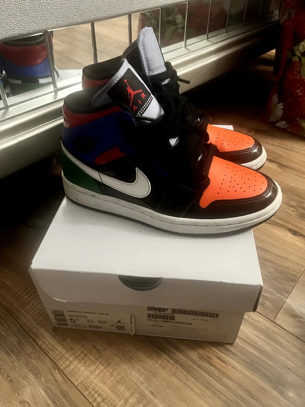 Jordan Mid Orange/Black/Blue/Green/White Leather Sneakers